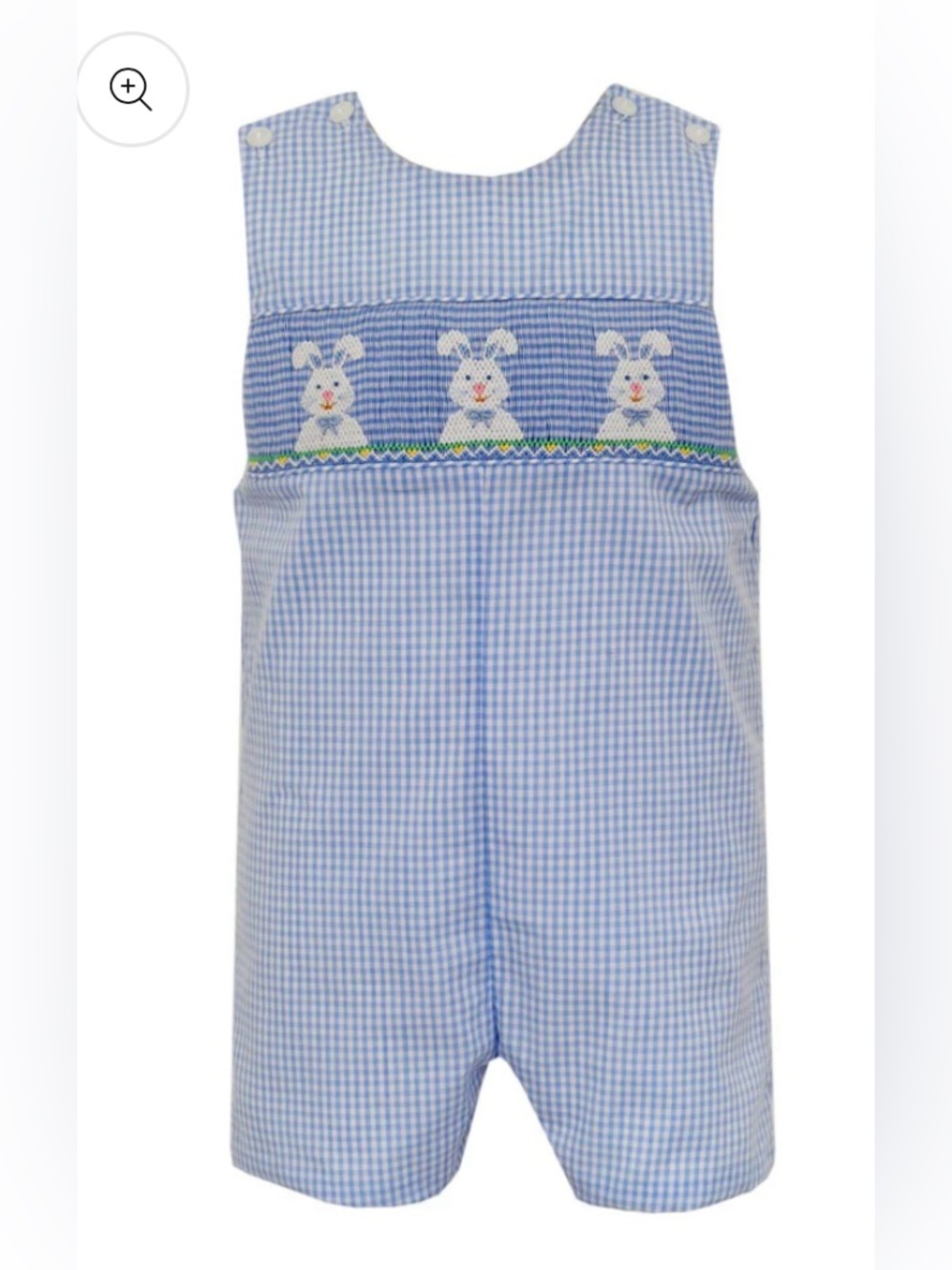 Anavini Velani, Blue Gingham Smocked Easter Bunny Jon Jon, Size 18 months